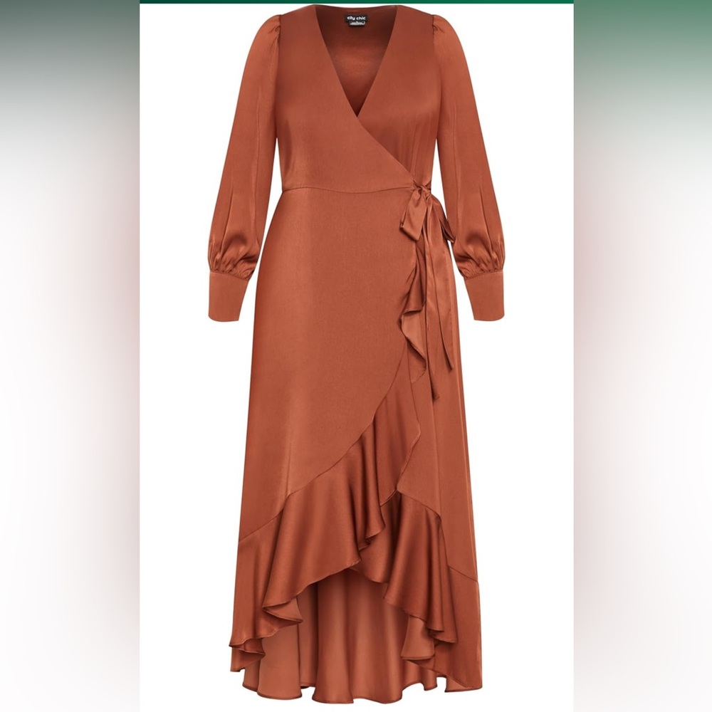 City Chic | Terracotta Bronze Cinnamon Maxi TRUE Wrap Dress Formal Wedding Guest - Picture 4 of 7
